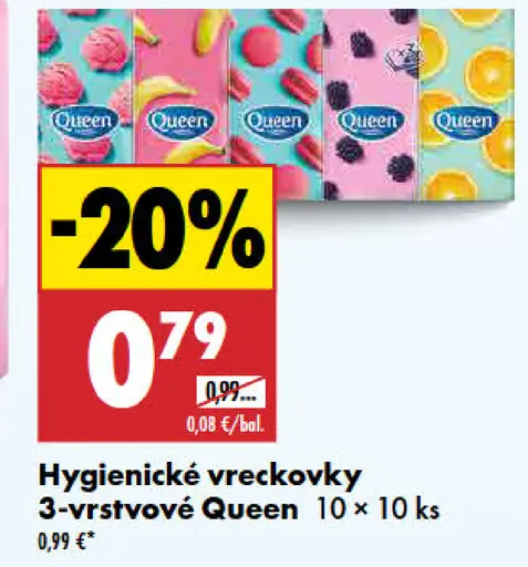 Queen Hygienické vreckovky 3-vrstvové