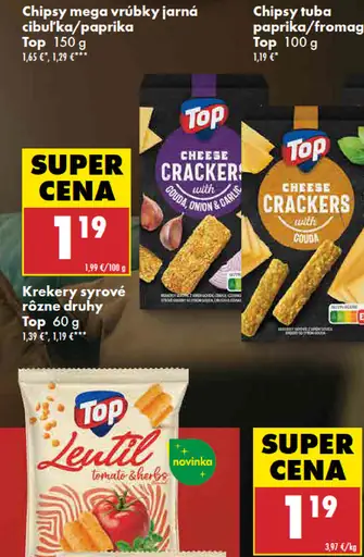 Top Chipsy Mega vrúbky jarná cibuľka/paprika