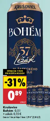 Krušovice Bohém pivo ležák plechovka