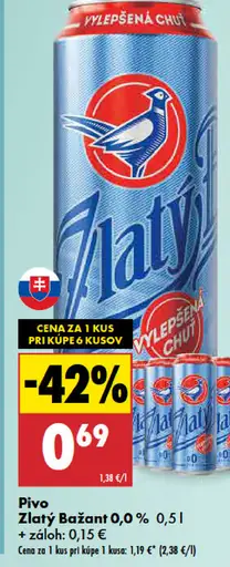 Zlatý Bažant 0,0% tmavé nealkoholické pivo plechovka