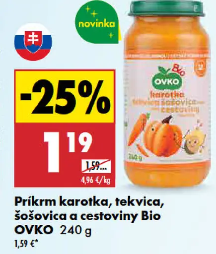 Ovko príkrm karotka, tekvica, šošovica a cestoviny Bio