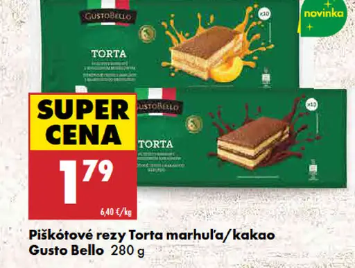Gusto Bello piškótové rezy Torta marhuľa/kakao