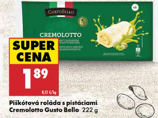 Gusto Bello piškótová roláda s pistáciami Cremolotto