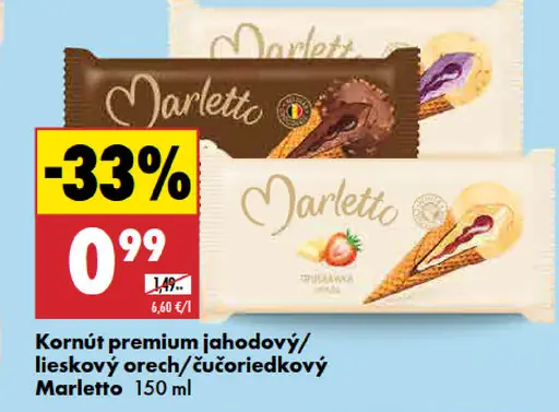 Marletto kornút premium jahodový / lieskový orech / čučoriedkový