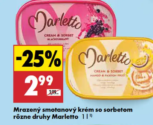 Marletto mrazený smotanový krém so sorbetom rôzne druhy