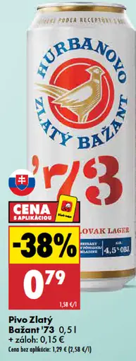 Zlatý Bažant '73 pivo svetlý ležiak plechovka