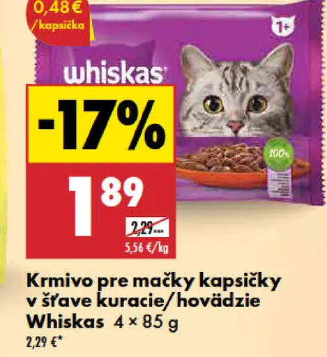 Whiskas krmivo pre mačky kapsičky v šťave kuracie/hovädzie