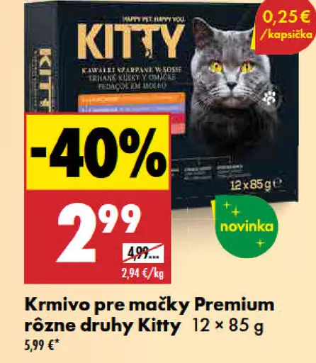 Kitty krmivo pre mačky Premium rôzne druhy