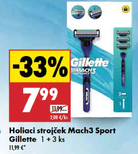 Gillette holiaci strojček Mach3 Sport 1 strojček + 3 náhradné hlavice