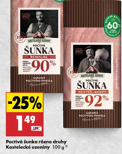 Kostelecké uzeniny Poctivá šunka rôzne druhy