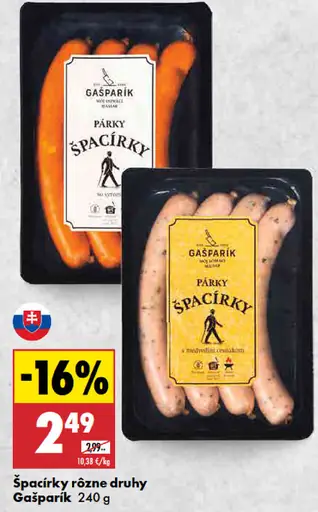 Gašparík špacíriky párky rôzne druhy