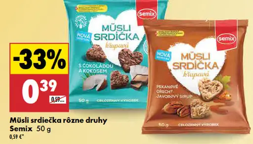 Müsli srdiečka s čokoládou/pekanovými orechami a kokosom Semix