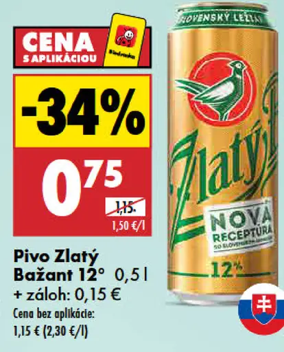 Zlatý Bažant 12° svetlé pivo plechovka