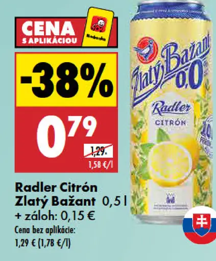 Zlatý Bažant Radler citron plechovka