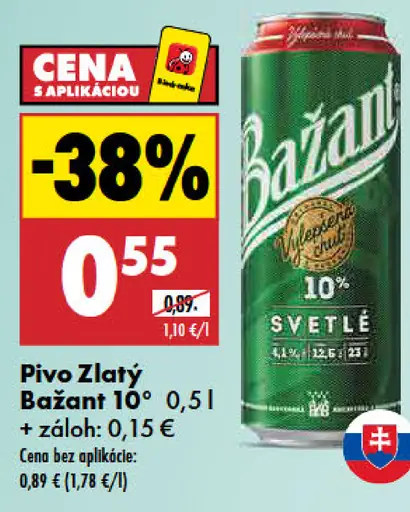 Zlatý Bažant 10% svetlé výčapné pivo plechovka