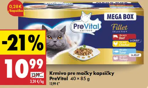 PreVital krmivo pre mačky kapsičky Fillet Selection