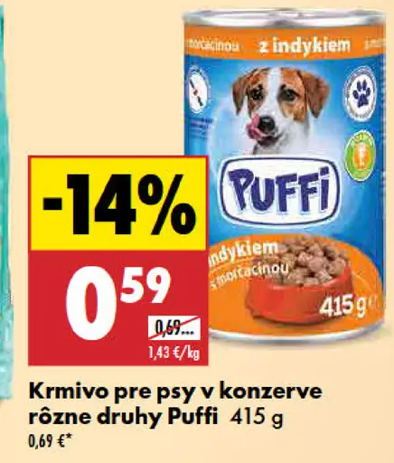 Puffi krmivo pre psy v konzerve hovädzie/kuracie