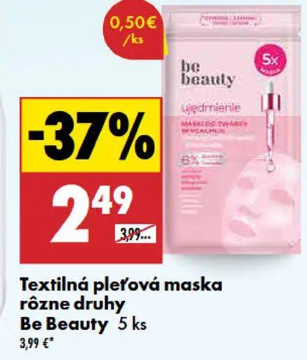 Textilná pleťová maska Be Beauty rôzne druhy