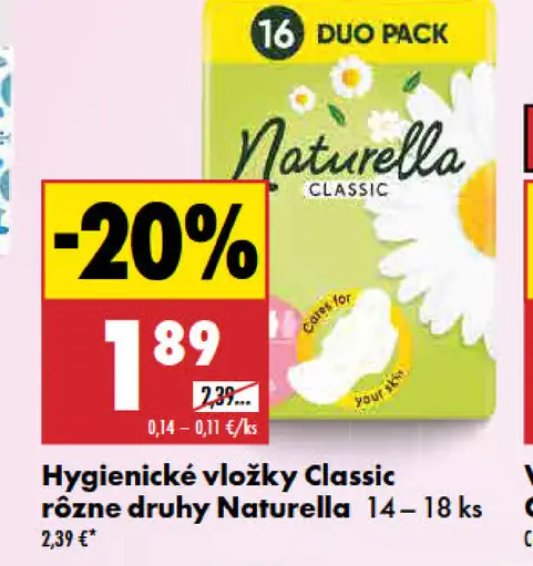 Naturella Classic hygienické vložky rôzne druhy