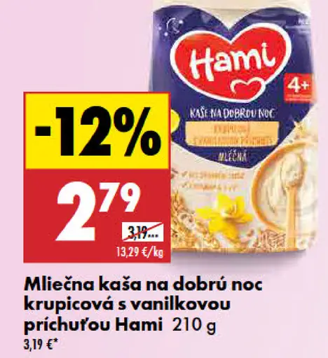 Hami mliečna kaša krupicová s vanilkovou príchuťou na dobrú noc