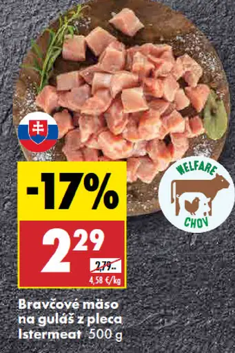 Bravčové mäso na guláš z pleca