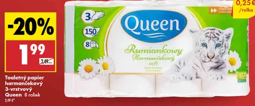 Queen Toaletný papier 3-vrstvový harmančekový
