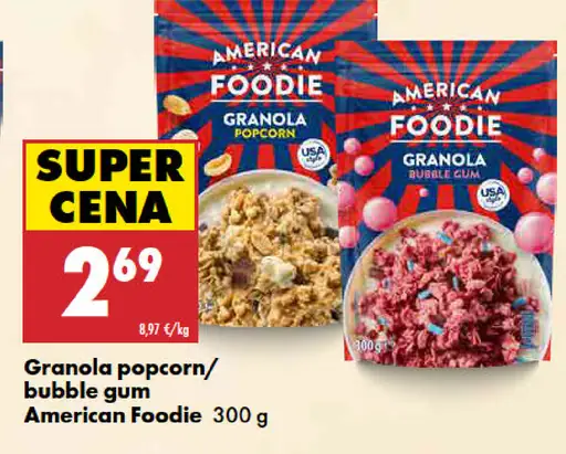 American Foodie granola popcorn alebo bubble gum