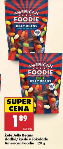American Foodie želé Jelly Beans sladké/kyslé v čokoláde