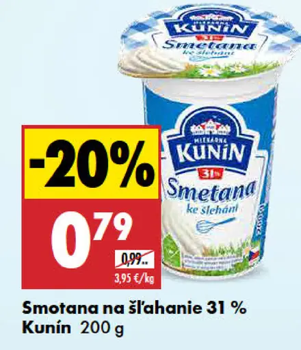 KUNÍN smotana na šľahanie 31 %
