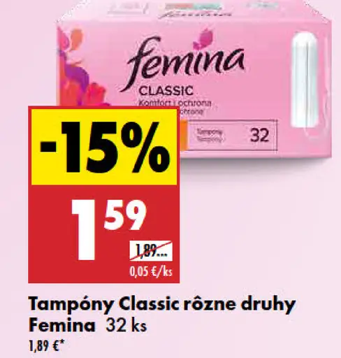 Femina Tampóny Classic rôzne druhy
