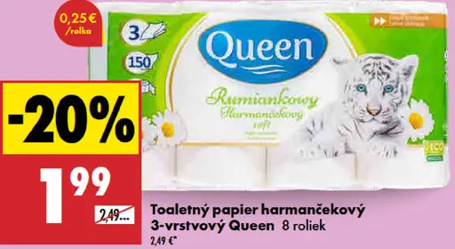 Queen Toaletný papier 3-vrstvový harmančekový