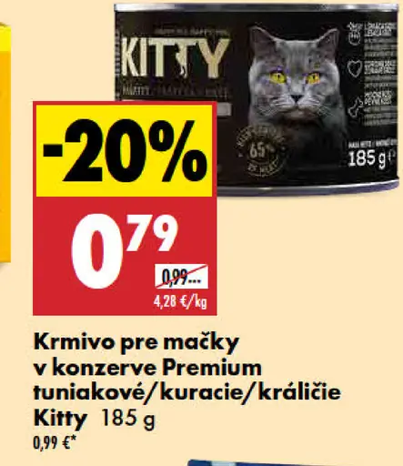 Kitty krmivo pre mačky v konzervě Premium tuniakové, kuracie, králičie