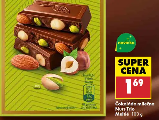 Meltíe čokoláda mliečna Nuts Trio