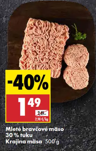 Mleté bravčové mäso 30 % tuku