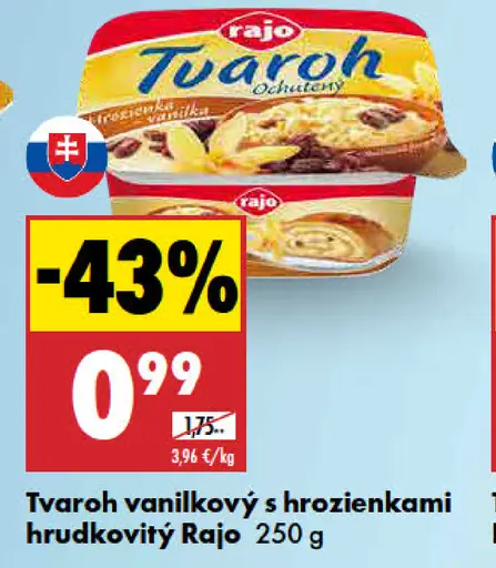 Rajo Tvaroh vanilkový s hrozienkami hrudkovitý