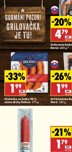 Delisso Klobásky zo šunky 95%
