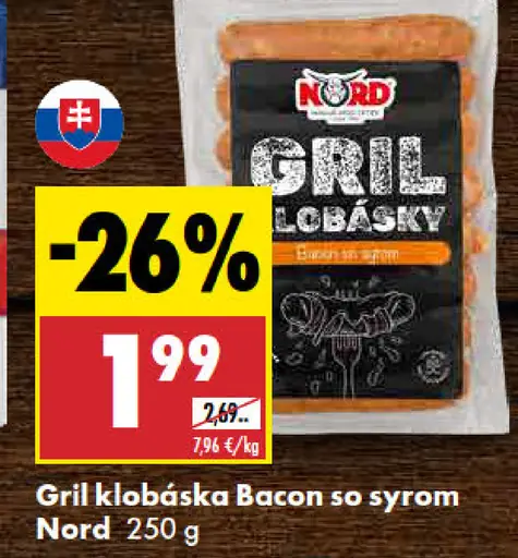Nord Gril klobásky Bacon so syrom