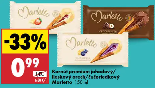 Marletto kornút premium jahodový / lieskový orech / čučoriedkový