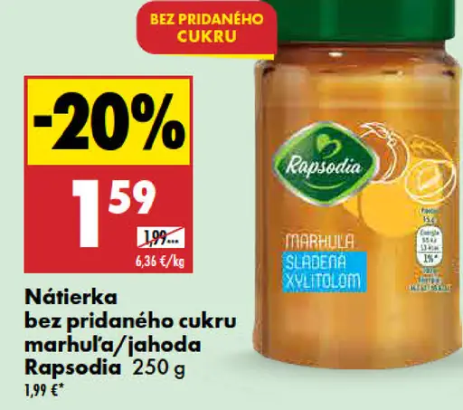 Nátierka bez cukru marhuľa Rapsodia