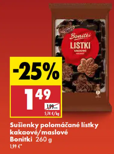 Bonitki sušienky polomáčané listky kakaové/maslové