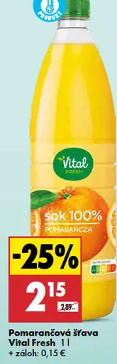 Vital Fresh pomarančová šťava 100%