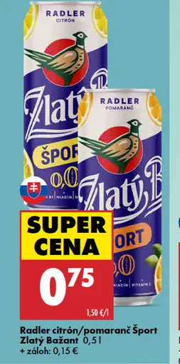 Zlatý Bažant Radler citrón Šport plechovka