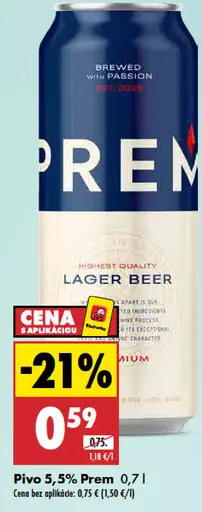 Prem 5,5 % lager beer plechovka