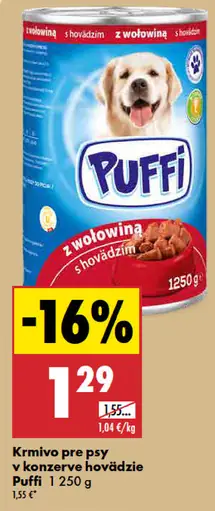 Puffi krmivo pre psy v konzerve hovädzie/kuracie