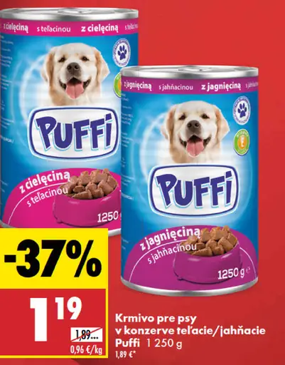 Puffi krmivo pre psy v konzerve hovädzie/kuracie
