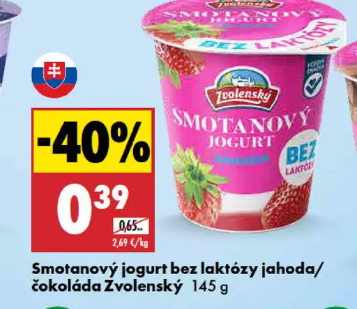 Zvolenský Smotanový jogurt jahoda bez laktózy