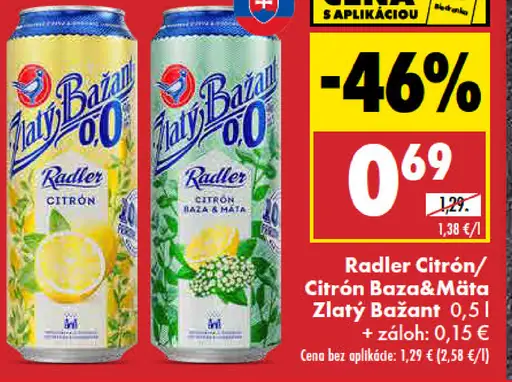 Zlatý Bažant 0.0 Radler citrón/baza mäta