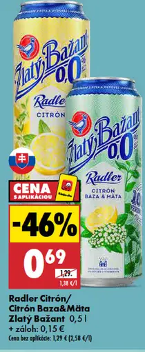 Zlatý Bažant Radler 0,0% citrón