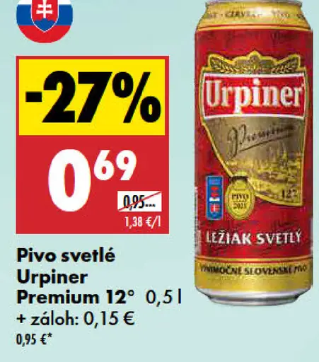 Urpiner Premium 12° svetlý ležiak plechovka
