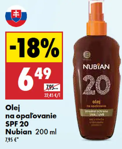 Nubian olej na opaľovanie v spreji SPF 20